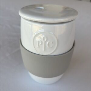 Pampered Chef Ceramic Egg Cooker w/ Silicone Sleeve and Lid #1529 White Gray